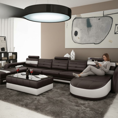 LEDERSOFA ECKSOFA mit USB DESIGNER PISA WOHNLANDSCHAFT COUCH SOFA U FORM COLO 3