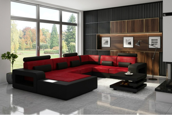 Sofa mit USB Stoff Textil Leder Sofa mit Beleuchtung Wohnlandschaft Maßfertigung