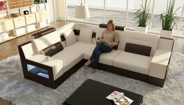 Wohnlandschaft Sofa USB Polster Ecke Ecksofa Garnitur Massfertigung Leder Sofa