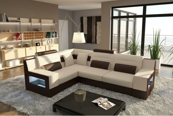 Wohnlandschaft Sofa USB Polster Ecke Ecksofa Garnitur Massfertigung Leder Sofa