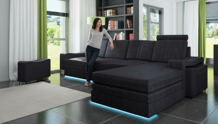 Stoffcouch mit USB Sofa Polster Garnitur Ecke Neu Textilcouch Eckcouch Stoffsofa