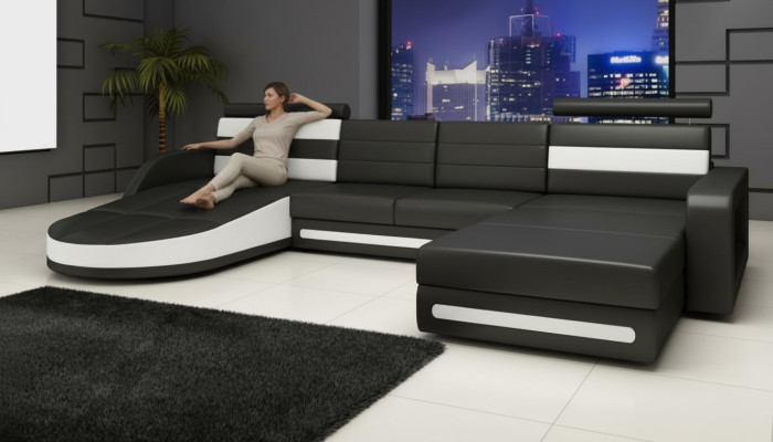 Ecksofa Sofa mit USB,Polster U Form Wohnlandschaft Ecksofa Xxl Schwarz Neu