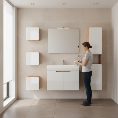 Design Badezimmer Möbel Bad 6tlg. Set Garnitur Schrank Waschbecken