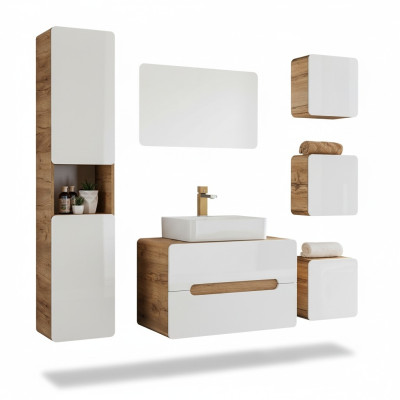 Design Badezimmer Möbel Bad 6tlg. Set Garnitur Schrank Deko Waschbecken