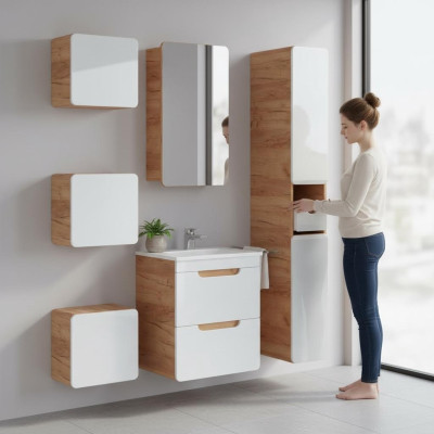 Design Badezimmer Möbel Bad 6tlg. Set Garnitur Deko Schrank Waschbecken