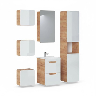 Design Badezimmer Möbel Gruppe Bad 6tlg. Set Garnitur Schrank Waschbecken Holz