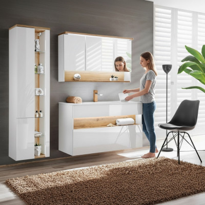 Design Badezimmer Möbel Bad 3 tlg. Set Garnitur Schrank Waschbecken Beleuchtung