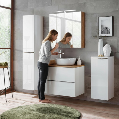 Design Badezimmer Möbel Bad 4 tlg. Set Garnitur Deko Schrank Waschbecken