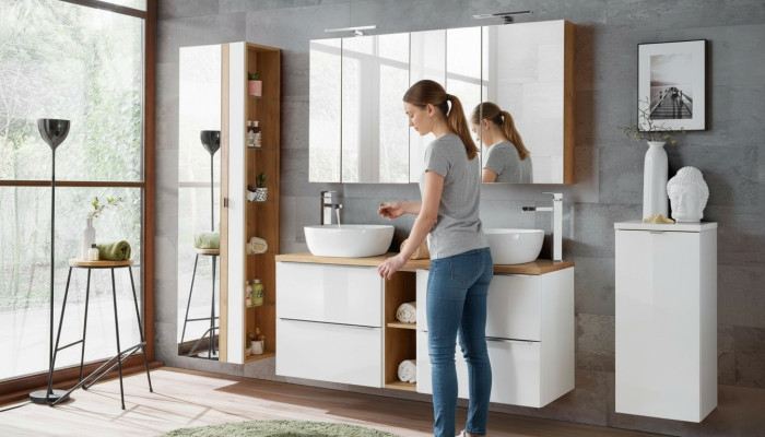 Design Badezimmer Möbel Bad 8 tlg. Set Garnitur Schrank Deko Waschbecken