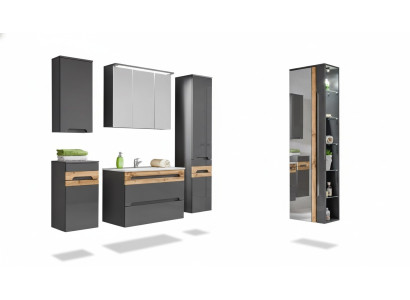 Design Badezimmer Möbel Bad 5 tlg. Set Garnitur Schrank Waschbecken Beleuchtung