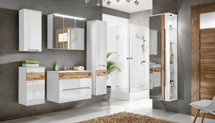 Design Badezimmer Möbel Bad 5 tlg. Set Deko Garnitur Schrank Waschbecken