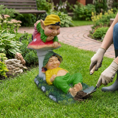 Arbeitslose und Faule Trolle fürn Garten 60cm Dekoration Statue Figuren Skuptur