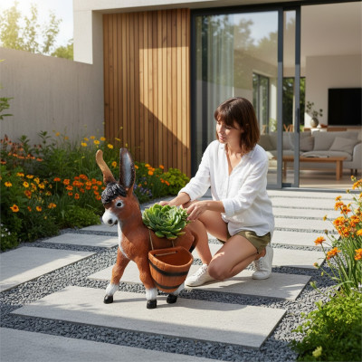 Modern Design Esel Tier Garten aus Kunststoff Dekoration Deko Skulptur Braun Neu
