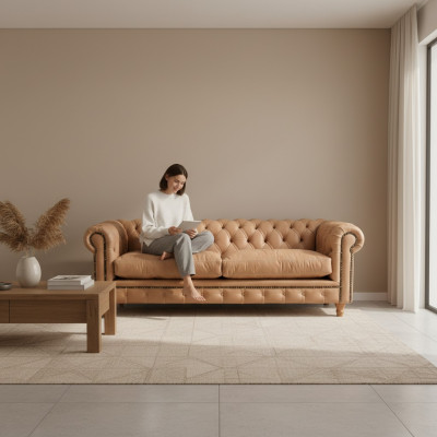 Design Leder Sofa Couch - Chesterfield Polster Dreisitzer 220cm