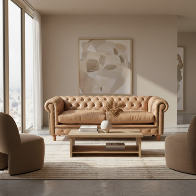Design Leder Sofa Couch - Chesterfield Polster Dreisitzer 220cm