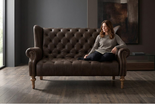 Schwarze Chesterfield Couch Moderner Dreisitzer Stilvoller 3-er