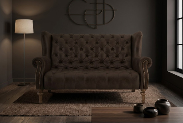 Schwarze Chesterfield Couch Moderner Dreisitzer Stilvoller 3-er