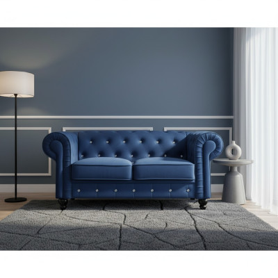 Klassische Leder Couch - Blaue Chesterfield Stoff Sofa 2 Sitzer Textil jvmoebel®