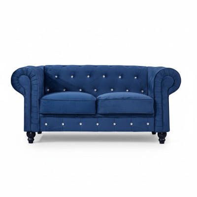 Klassische Leder Couch - Blaue Chesterfield Stoff Sofa 2 Sitzer Textil jvmoebel®