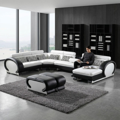 Ledersofa Ecksofa +2x Hocker Garnitur Polster U Form Couch Design