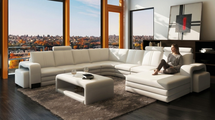 Große wohnlandschaft sofa polster eckgarnitur + hocker couch tisch komplett set