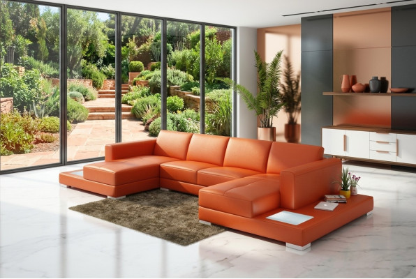 U Form Sofa Couch Polster Garnitur Wohnlandschaft Design Ecksofa Leder
