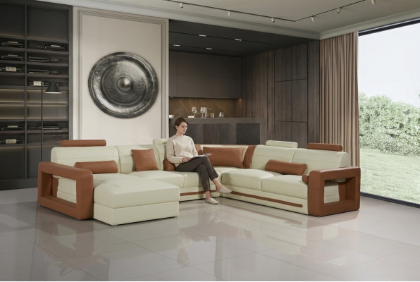 Designer Couch U Form Ecksofa Polster Couch Leder Garnituren Wohnlandschaft Neu