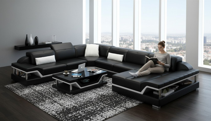 Designer Sofa Couch Ecksofa mit Hocker Polster Garnitur Wohnlandschaft U-Form