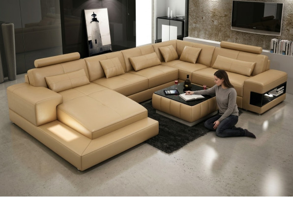 Ecksofa Ledersofa Polster Wohnlandschaft Couch Sofa Eckgarnitur U Form