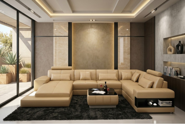 Ecksofa Ledersofa Polster Wohnlandschaft Couch Sofa Eckgarnitur U Form