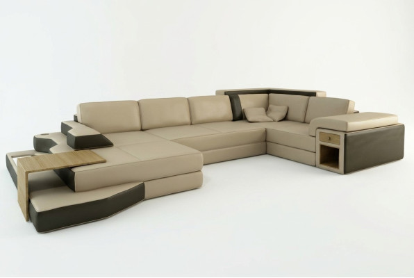 Design Sofa U Form Leder Wohnlandschaft Couch Polster Sitz Ecksofa