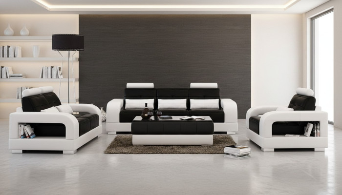 Ledersofa Couch Sofagarnitur 3+1+1 Sitzer Garnituren Design Wohnzimmer