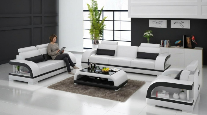 Ledersofa Couch Sofagarnitur 3+1+1 Sitzer Garnituren Design Modern Sofa