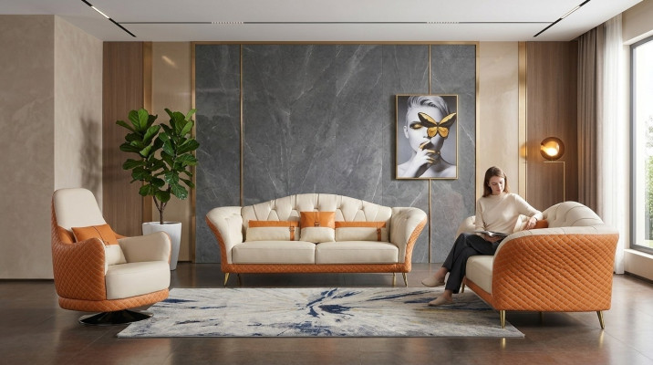 Luxus Sofagarnitur 3+1+1 Sitzer mit Möbel Couch Ledersofa Textil Gruppe