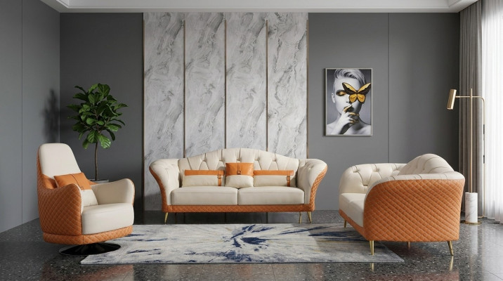Luxus Sofagarnitur 3+1+1 Sitzer mit Möbel Couch Ledersofa Textil Gruppe