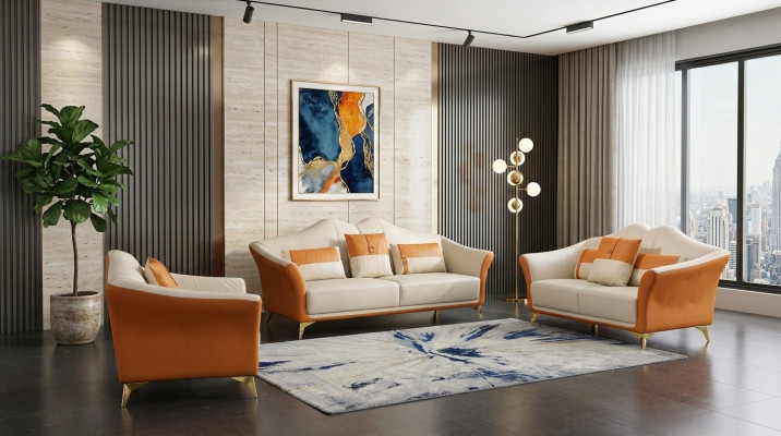 Ledersofa Couch Sofagarnitur 3+1+1 Sitzer Garnituren Design Modern Sofa Neu