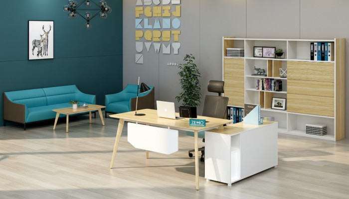 Büroeinrichtung 2tlg. Chef Tisch + Aktenschrank Regal Set Schreibtisch