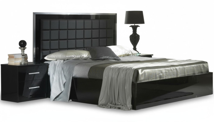 Schlafzimmer Möbel 3tlg. Set Hotel Bett + 2 Nachttische Hochglanz Betten Italien