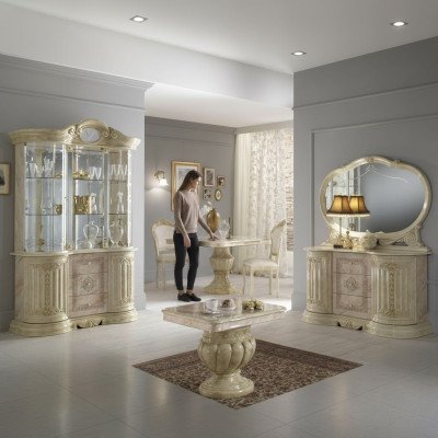 Luxus Wohn Ess Zimmer Set 2 tlg Garnitur Tisch Anrichte Klassische Vitrine Tisch