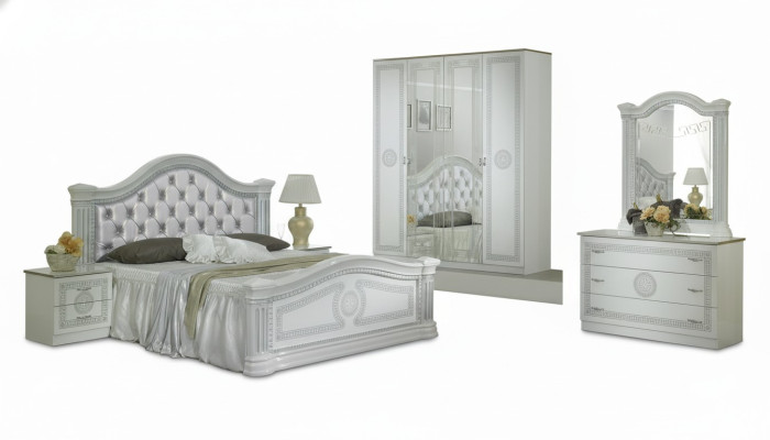 Komplettes Schlafzimmer Set Design Modern Luxus Bett 2x Nachttisch 6 tlg Schrank