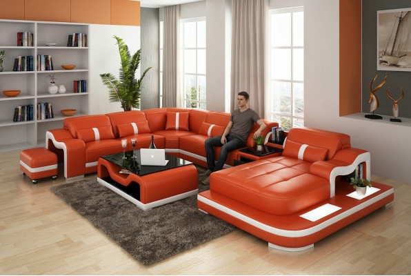 U Form Sofa Couch Polster Garnitur Wohnlandschaft Ecksofa Leder