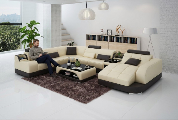 Ledersofa Designer Sofa U Form Wohnlandschaft Couch Polster Ecksofa