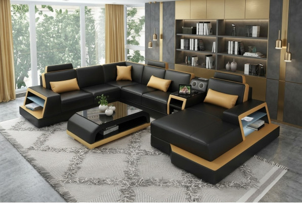 U Form Sofa Couch Polster Garnitur Ecksofa Wohnlandschaft Leder Design