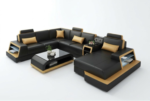 U Form Sofa Couch Polster Garnitur Ecksofa Wohnlandschaft Leder Design