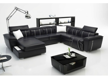 U Form Ecksofa Sofa Couch Polster Garnitur Leder Textil Stoff