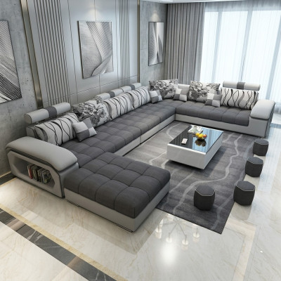 Wohnlandschaft Ecksofa UForm Sofa Couch Leder Design Couch Textil