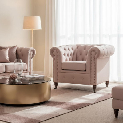 Edler Design Chesterfield Polster Sessel Fernseh Sitz Club Lounge Textil