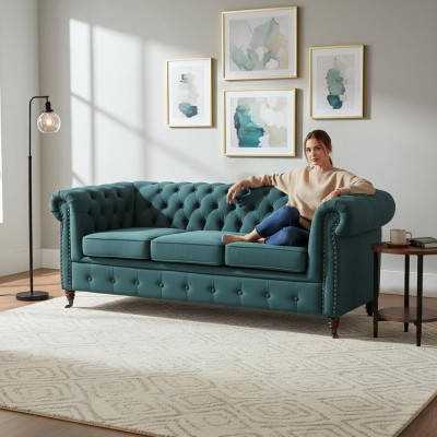 Klassische Chesterfield Möbel Dreisitzer Couch Textil Sofa Edles Design