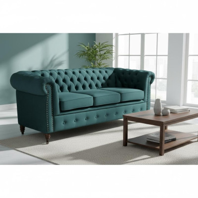 Klassische Chesterfield Möbel Dreisitzer Couch Textil Sofa Edles Design