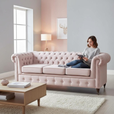 Klassische Chesterfield Möbel 3 Sitzer Couch Textil Stoff Sofa Edles Design Neu